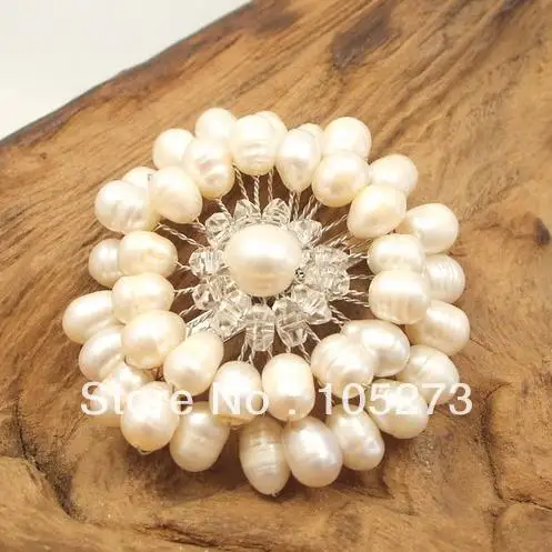 

New Free Shipping Flower Jewelry Natural 4-10MM White Freshwater Pearl Embellished Sunflower Floral Pin Brooch Top Quality