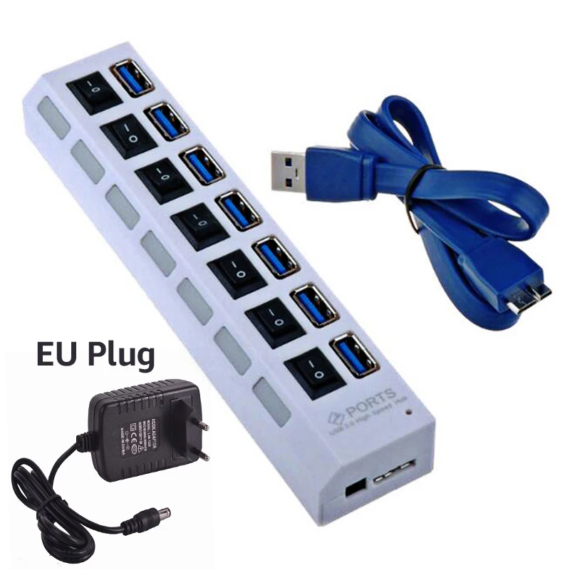 Usb-хаб 3,0 Micro USB 3,0 концентратор разветвитель с адаптером питания USB Hab 5 Гбит/с 7 портов расширитель несколько usb-хаб с переключателем для ПК - Цвет: 7 Port EU WE