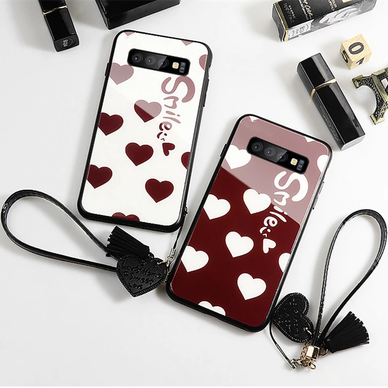 Чехол и ремешок для samsung Galaxy S10 Plus S10e стеклянный жесткий чехол s10 Lite Note 8 9 Smile Love Heart