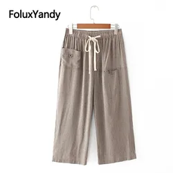 Calf-length Summer Pants Women Trousers Plus Size XXXL 4XL Casual Loose Cotton and Linen Wide Leg Pants KKFY3561 Calf-length Summer Pants Women Trousers Plus Size XXXL 4XL Casual Loose Cotton and Linen Wide Leg Pants KKFY3561