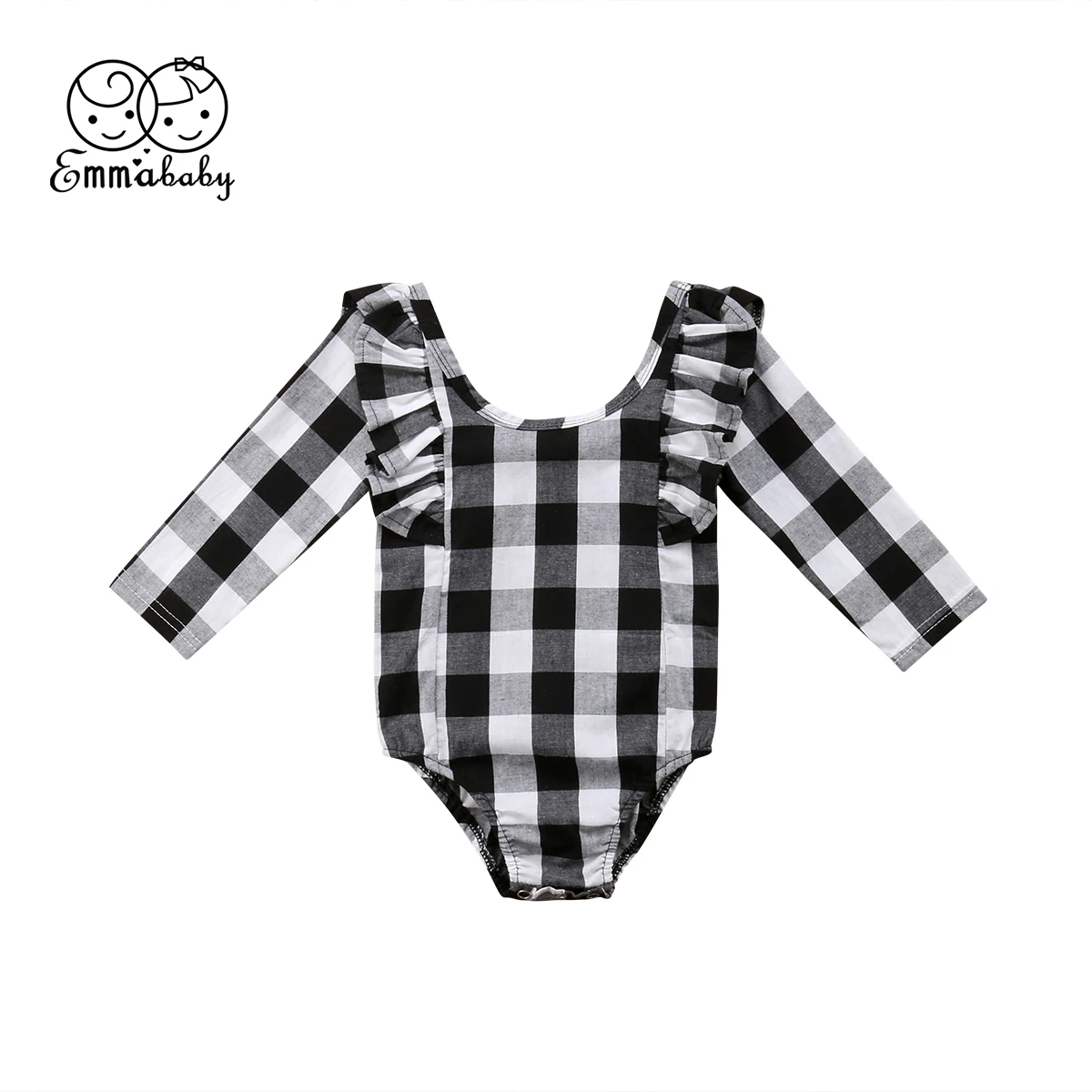

0-24M Cute Newborn Baby Girl Ruffles Long Sleeve Black White Plaid Princess Baby Romper Jumpsuit Outfits Clothes