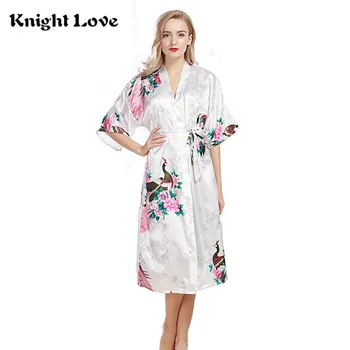 

Kimono Robe Nightgown Silk Satin Female Nightwear Long Bathrobe Women Floral Printed Nightdress Wedding Bride Bridesmaid Pyjama