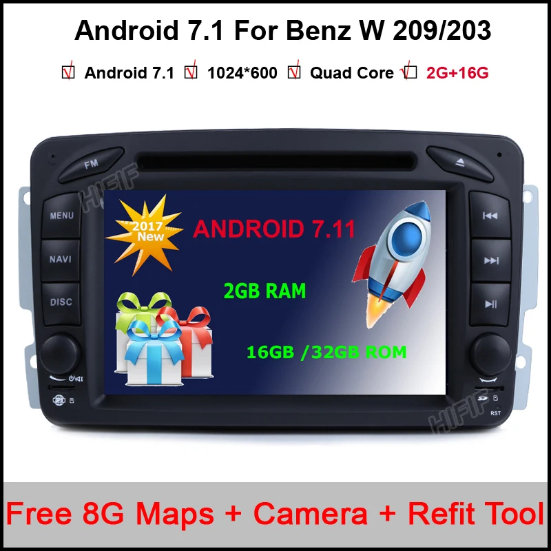 

2Din Steering Wheel For Mercedes/Benz/W209/203 Car DVD Player Android 7.11 Quad Core FM GPS Navigation Radio RDS WIFI Stereo 3G