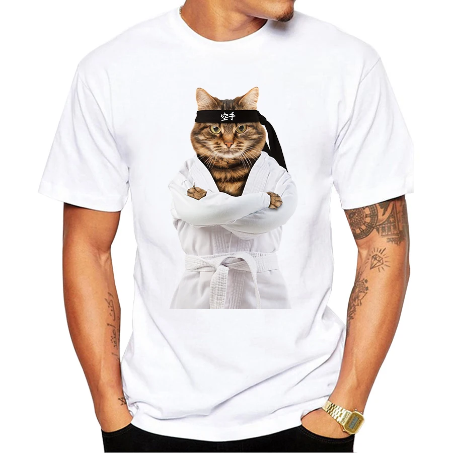 

Karate Cat Men Short Sleeve T-Shirt Summer Cool Top O-Neck Causal Fashion Harajuku 3D Tshirt Hip Hop Streetwear