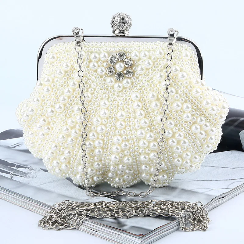 New 2016 Fashion Pearl Diamond Evening Bag Handmade Bags Luxury Satin Evening Bag Retro Elegant Banquet