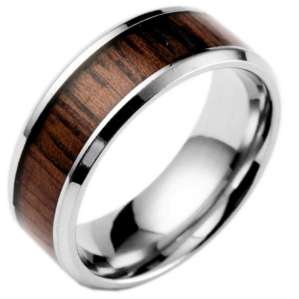 

Claire Jin Stainless Steel Acacia Teakwood Finger Rings Retro Man Women Couples Party Wedding Band Jewelry Gift Drop Shipping