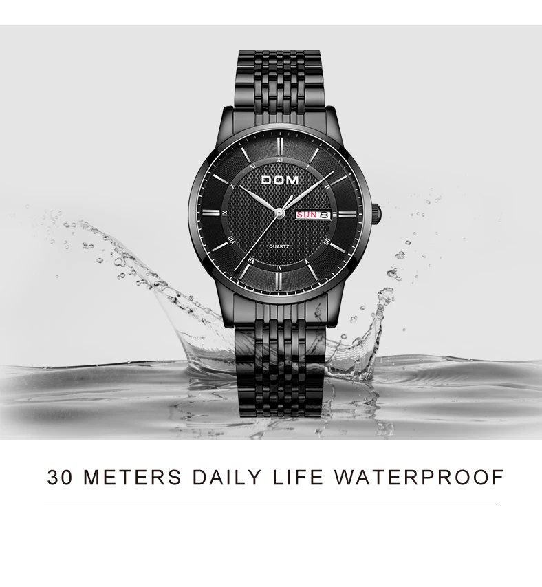 DOM Модные кварцевые часы для мужчин люксовый бренд водонепроницаемый кожаный ремешок мужские наручные часы Relogio Masculino мужские часы