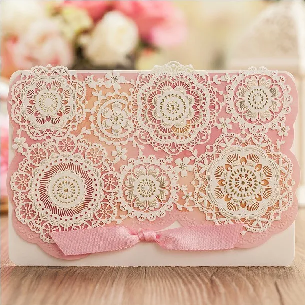 Lace Wedding Invitations Laser Cut Flower Personalized Printing Baby Lace Wedding Invitations Laser Cut Flower Personalized Printing Baby