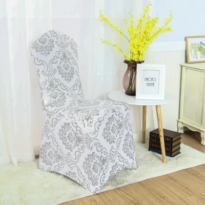 Чехлы на стулья из спандекса с принтом, 8 цветов, чехлы на стулья для свадебной вечеринки, украшения на стулья из лайкры, подходят для всех стульев - Цвет: Silver Flower