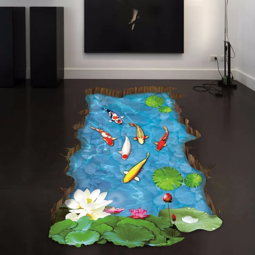 

3D Hawaiian Koi Large Wall Sticker Home Decor Living Room Diy Mural Art Decals Removable Wall