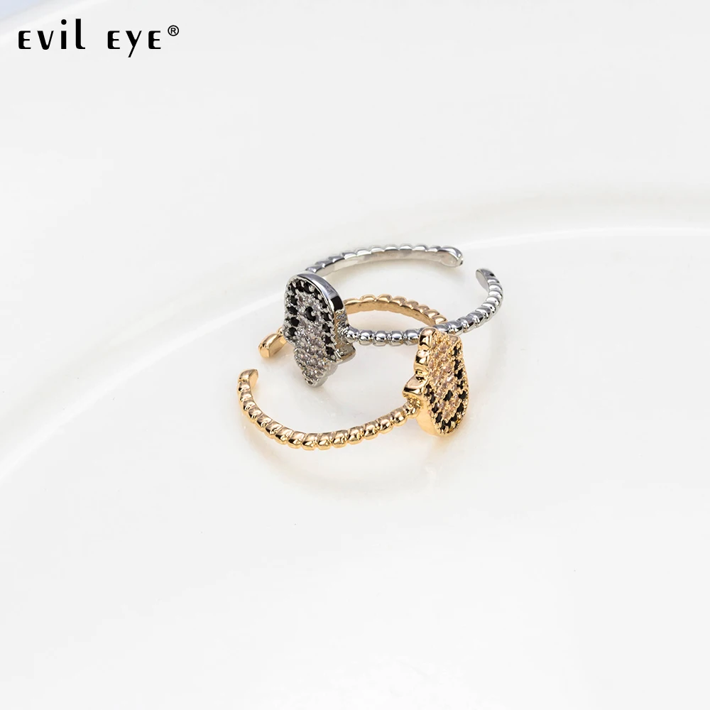 

Evil Eye Copper Hamsa Hand Adjustable Rings Micro Pave Cubic Zircon Ring For Women Ring Gifts Jewelry Gift Adjustable EY5370