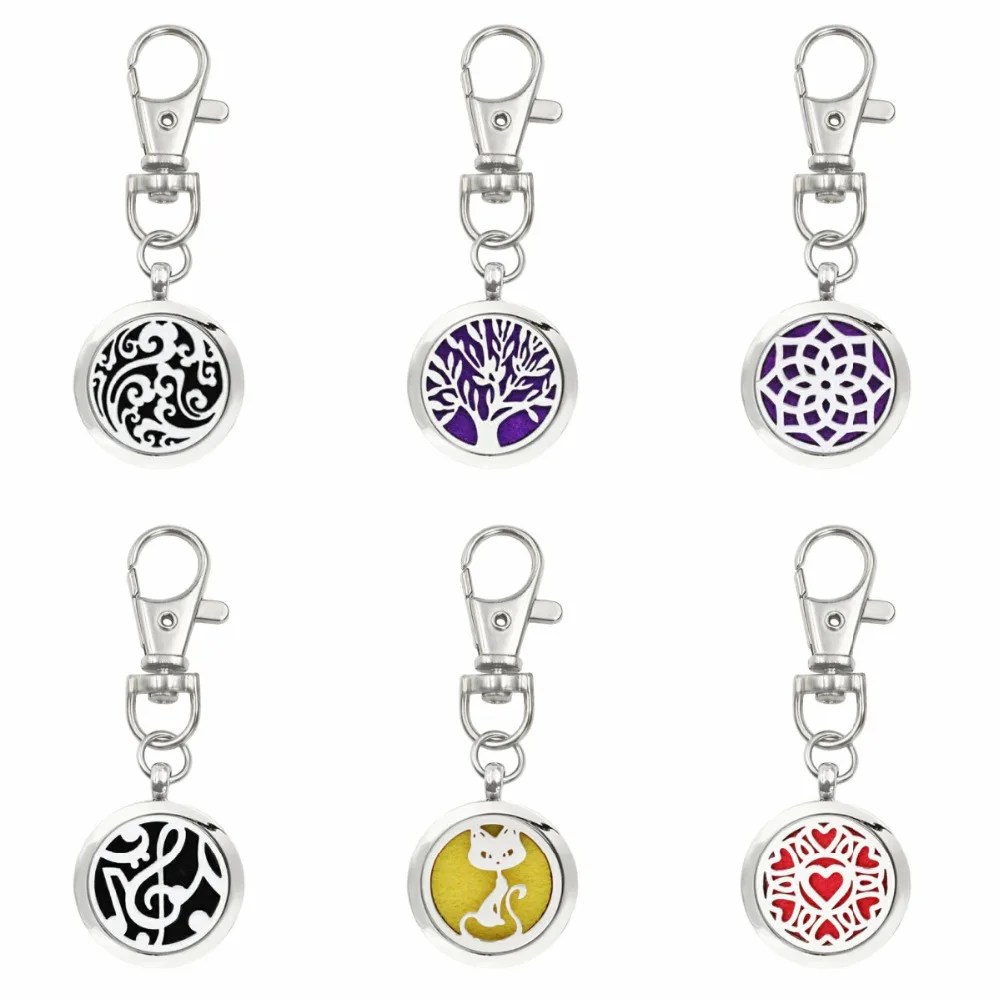 

Popular Styles 30mm Key Ring Keychain Lobster Clasp Essential Oil Diffuser Locket Aroma Perfume Locket Keyrings 5 Pads Random