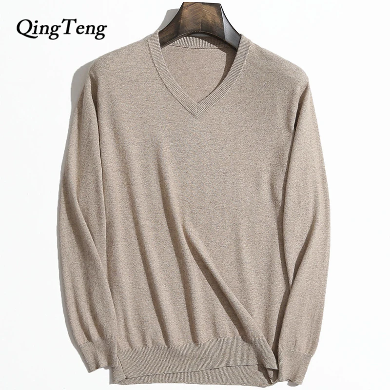 

mens v-neck cashmere wool blend sweater jumper Classic thin knit winter warm Rib Trims long sleeve pullover dropshipping Camel