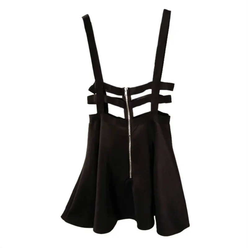

Women Hollow Mini Skater Cute Suspender Clothes Straps High Waist Skirt RZ