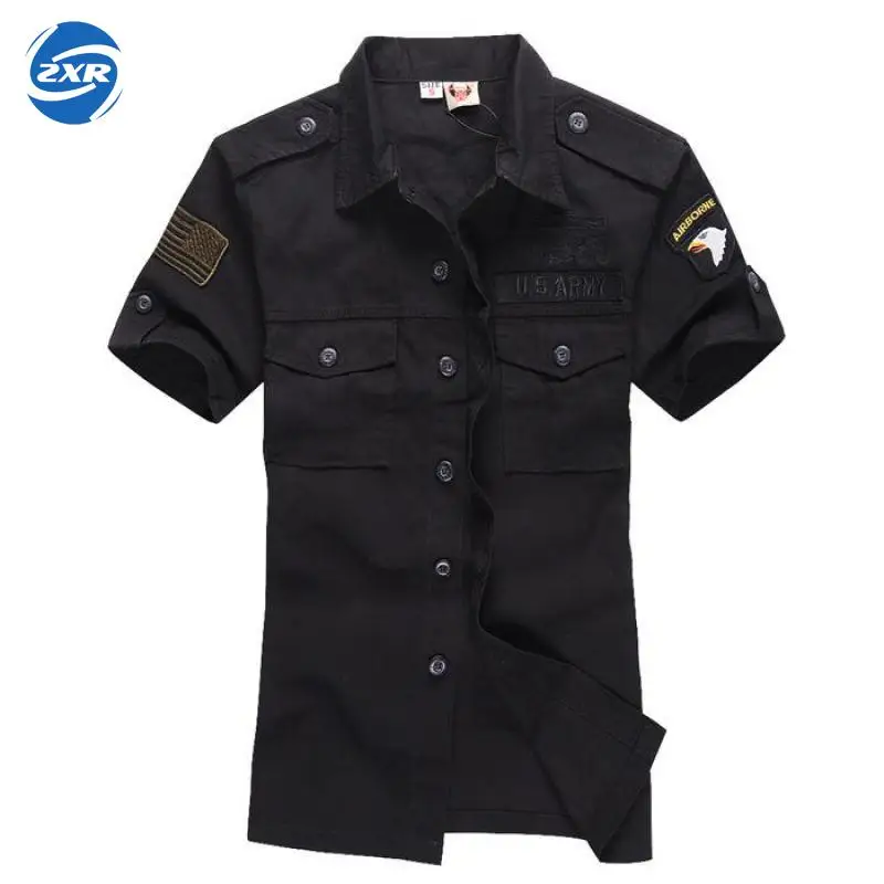 

New Arrival Zuoxiangru Sports Shirts Short Turn-down Collar Military Broadcloth Regular Solid Single Breasted Hiking Shirt