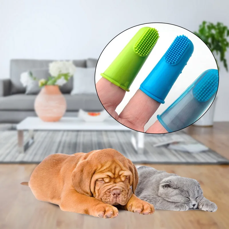 Hoomall Pet Dog Finger Toothbrush Colorful Soft Silicone Pet Brush For