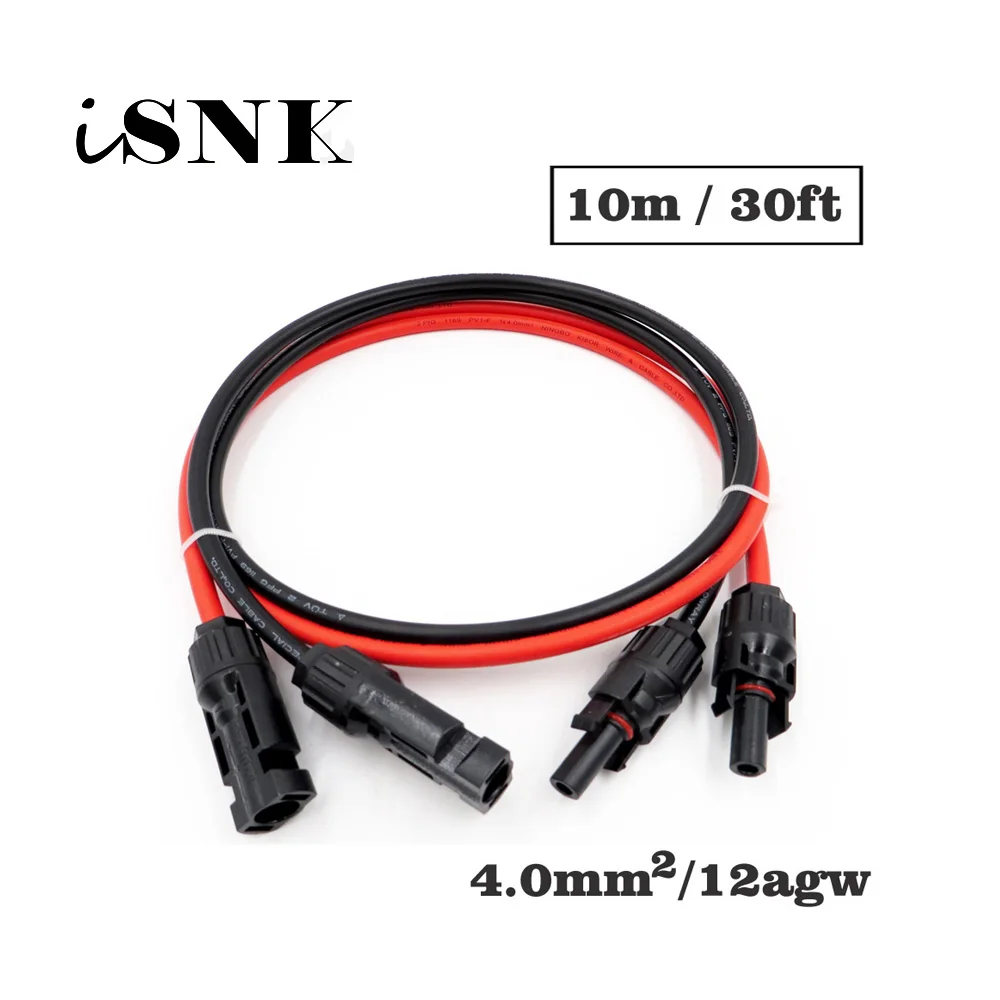 

1pair X 10m 12AWG 4mm2 30FT MC4 Connector Extension Connect branch black parallel Series 10 meter extend cable