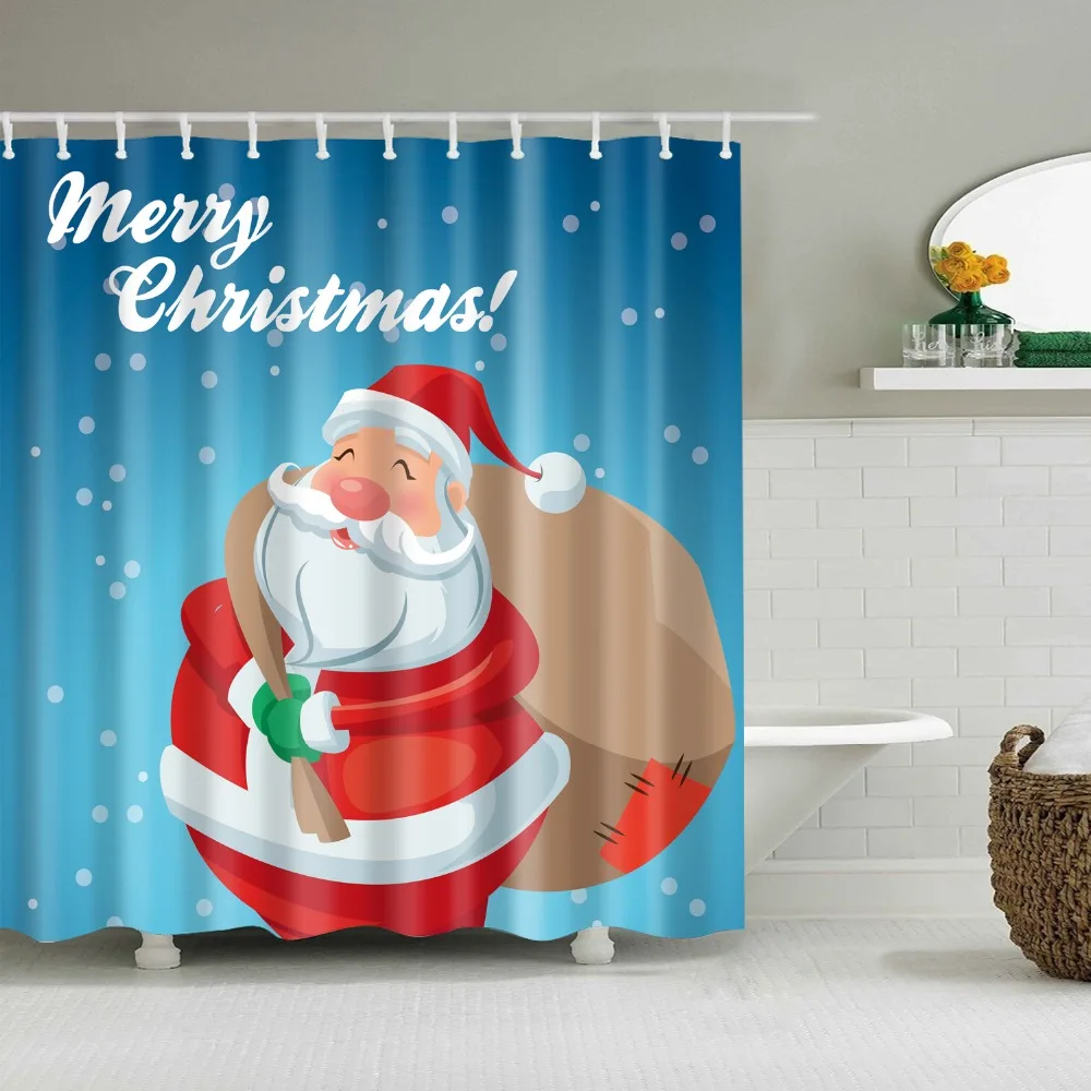 

Nordic Style Santa Claus Christmas Deer Merry Christmas Shower Curtains Bathroom Curtain Frabic Mildewproof Waterproof Curtain