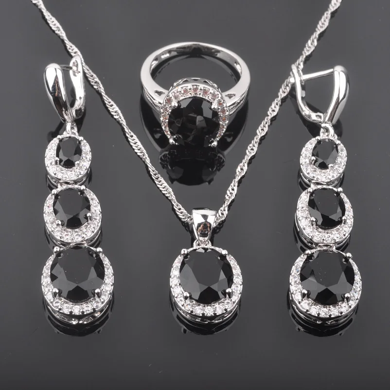 

FAHOYO Classic Black Women's 925 Silver Jewelry Sets Earrings/Pendant/Necklace/Rings Free Shipping QZ0122
