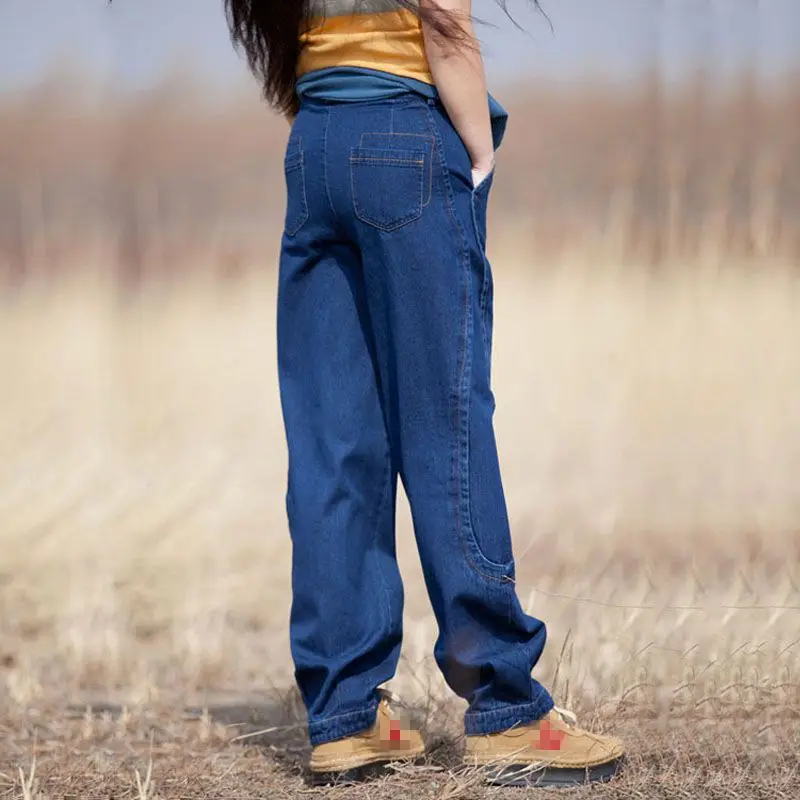 Женские шаровары женские брюки плюс размер свободный крой широкие брюки с высокой талией повседневные джинсы Винтаж новая мода Pantolon