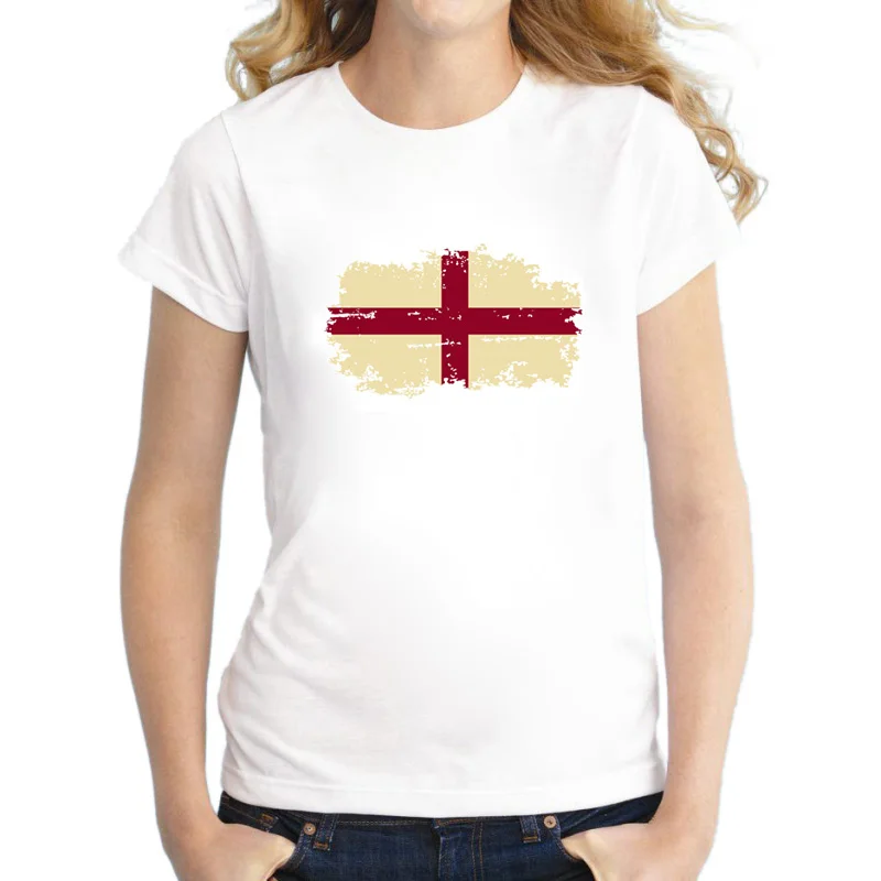 

BLWHSA England Fans Cheer Women T shirt England National Flag Cotton Nostalgic England Flag T-shirt for Women Summer Clothing