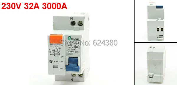 AC 230V 220V 32A 1P 1 One Pole Phase 3000A Overload Household Miniature Earth Leakage ELE Circuit Breaker + N DZ30L-32 | Обустройство