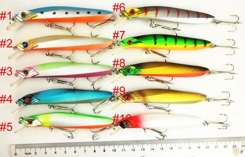50pcs by ePacket Minnow Bass 10CM 7.9G 4 hooks Fishing Lures 10mm Salt water Freshwater 3D