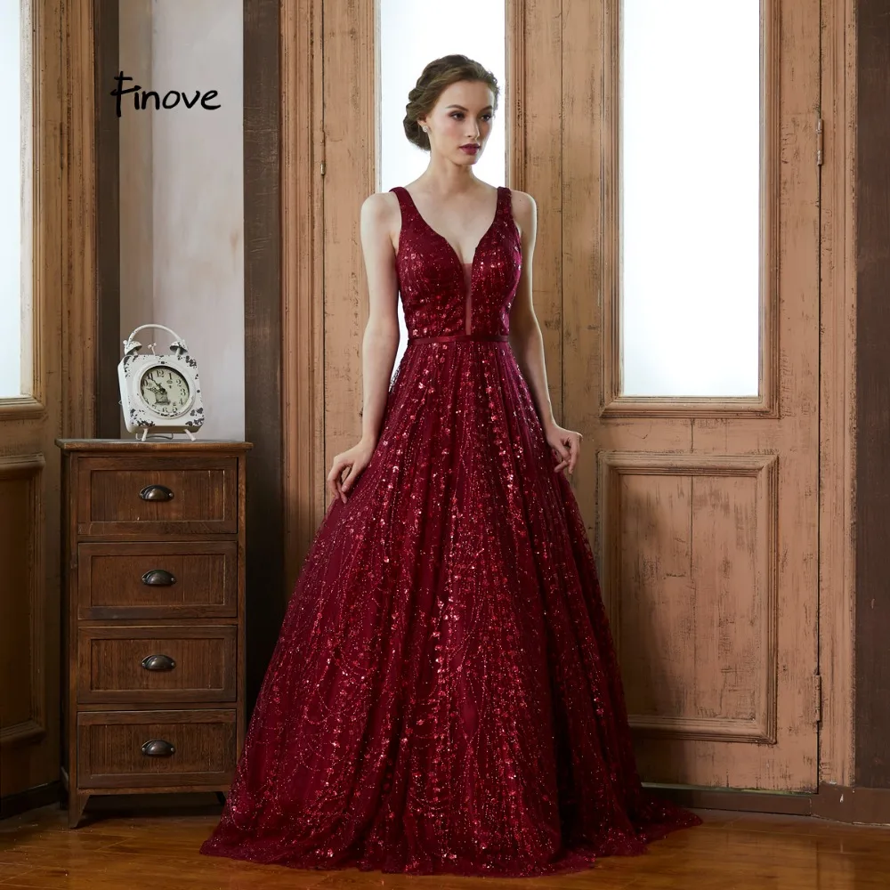 Finove, вечернее платье, длинное,, Robe de soiree, винно-красное, светоотражающее платье, расшитое блестками, сексуальное, v-образный вырез, ТРАПЕЦИЕВИДНОЕ, официальное, для вечеринки, женское платье