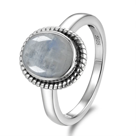 Новая мода 8x10 мм овальные натуральные лунные камни кольца женские 925 серебряные ювелирные изделия кольцо высокое качество подарки Винтаж - Цвет камня: Moonstone