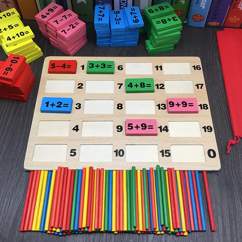 JaheerToy Montessori Educational Toy Wooden Math Toys for Children Domino 3-4-5-6-7-8 Years Old Game Funny Gifts Kids