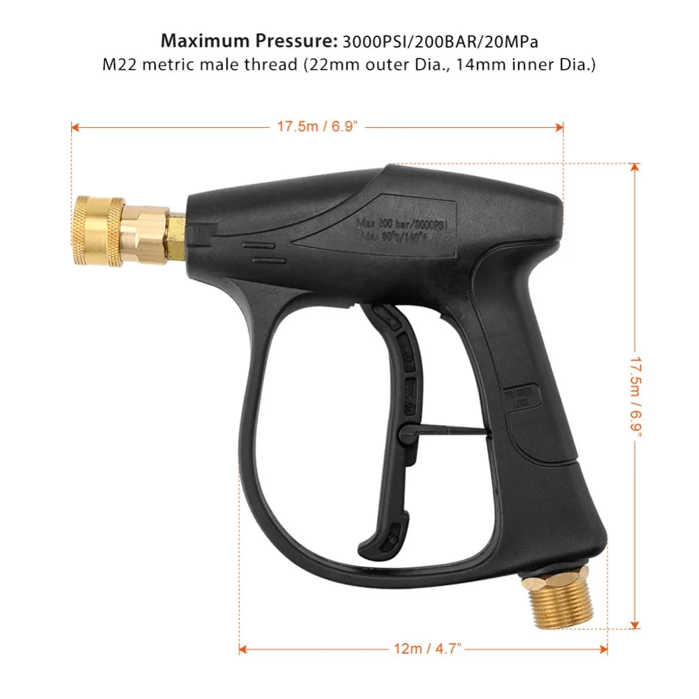 3000PSI пистолет для мойки под давлением Давление очиститель пистолет вода мытья автомобиля пистолет M22 Метрическая резьба