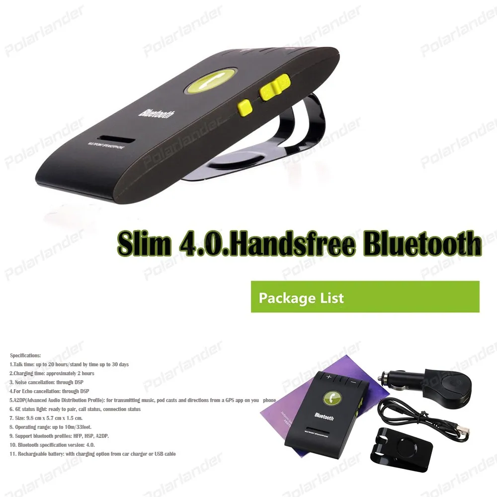 

Slim 4.0.Handsfree mini car-styling Bluetooth sun visor with Car Charger MP3 Player Plastic For Universal Phone