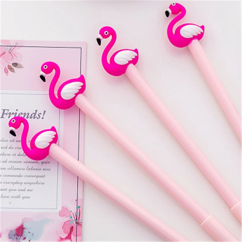 Kawaii cartoon 0.38mm writing pen lucky pink flamingo gel pen signature