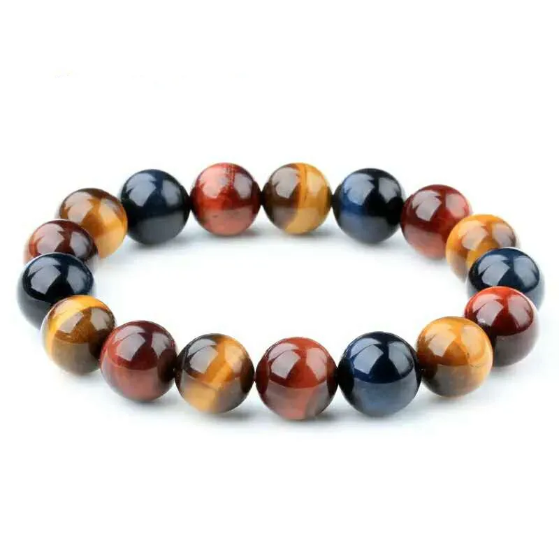 

12mm Genuine Natural Colorful Tiger Eye Gemstone Reiki Round Beads Stone Bracelet Women Men Crystal Fashion Jewelry AAAAA