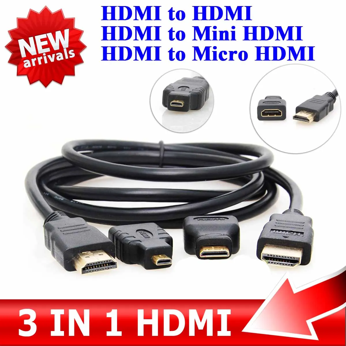 Kebidu 3 в 1 V1.4 HDMI к Mini Micro Кабель адаптер для плакировки конвертер Xbox360 PS3 HDTV 1080P