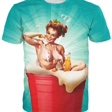 Suds футболка сексуальная пинап красота купание в сольной чашке полный пенистого пива 3d принт летняя футболка Женские сексуальные футболки 5XL R2825