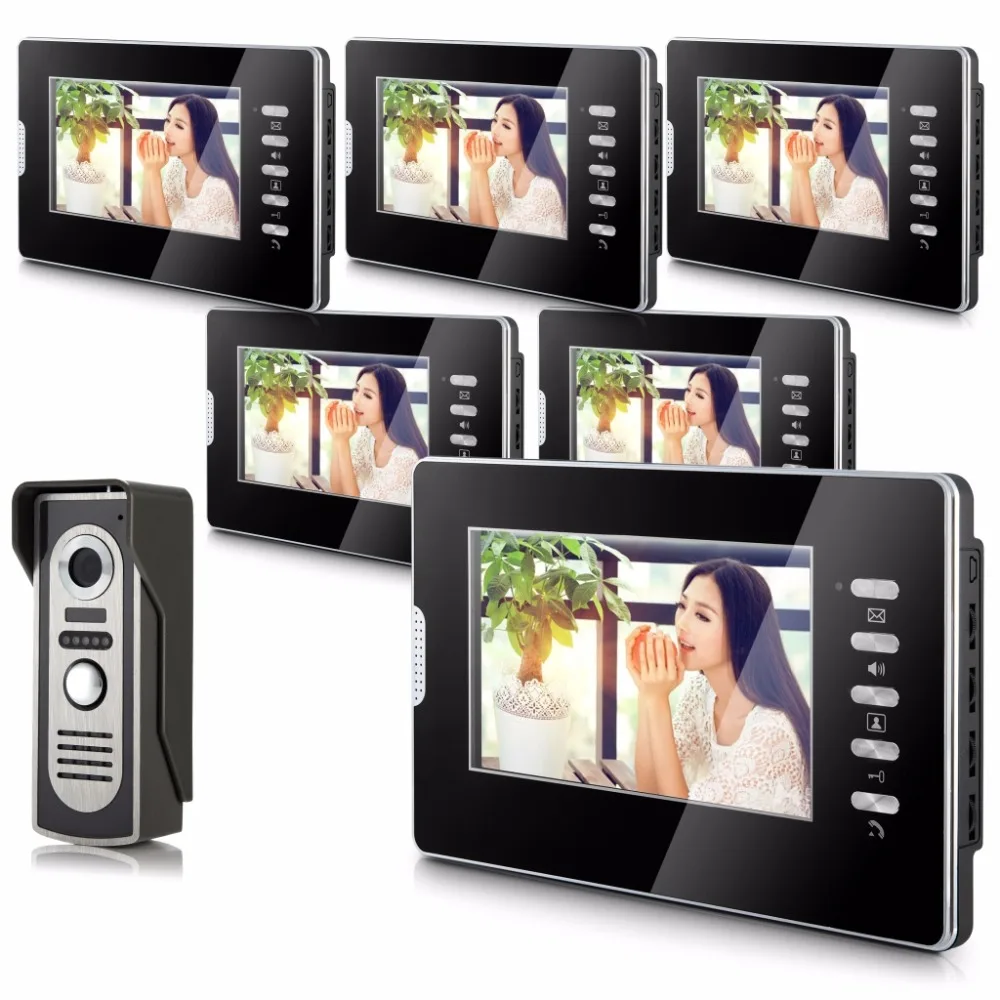 7 Inch  Color  LCD  Monitor Alloy Wired Intercom Video Door Phone 1v6 Monitor