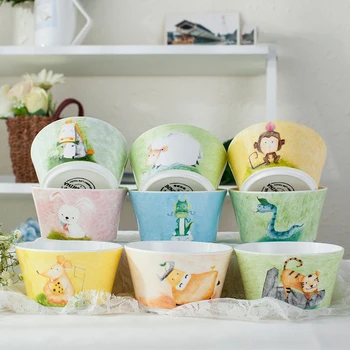 

1pc Creative Bowl Lovely Hand Painted Animal Bowl For Children Bone China Ceramic Bowl Cartoon Tableware Flatware 12 Animals