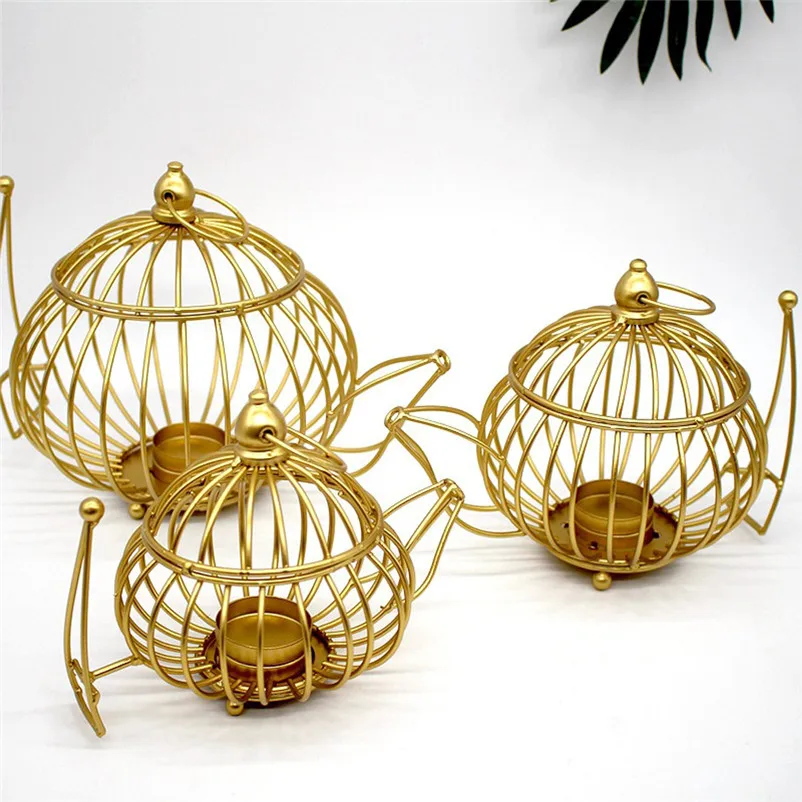 Creative Iron Candle Holders Wire Teapot-Shaped Hollow Design Candlestick Dedication candlesticks for home decor 3N26 (1)