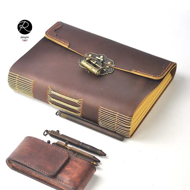 Handmade Genuine Leather Lock Books Ultralarge A4 Trecsure The magic