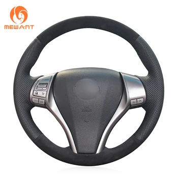 

MEWANT Black Genuine Leather Wrap Car Steering Wheel Cover for Nissan Qashqai X-Trail Teana Altima Sentra 2014-2017 Tiida Navara