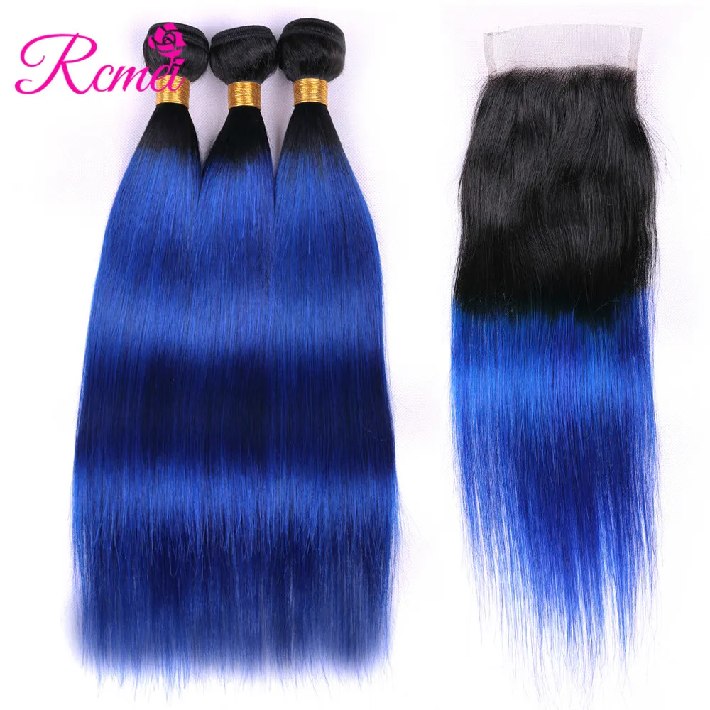 Ombre Straight  T1B BLUE Bundles With Closure