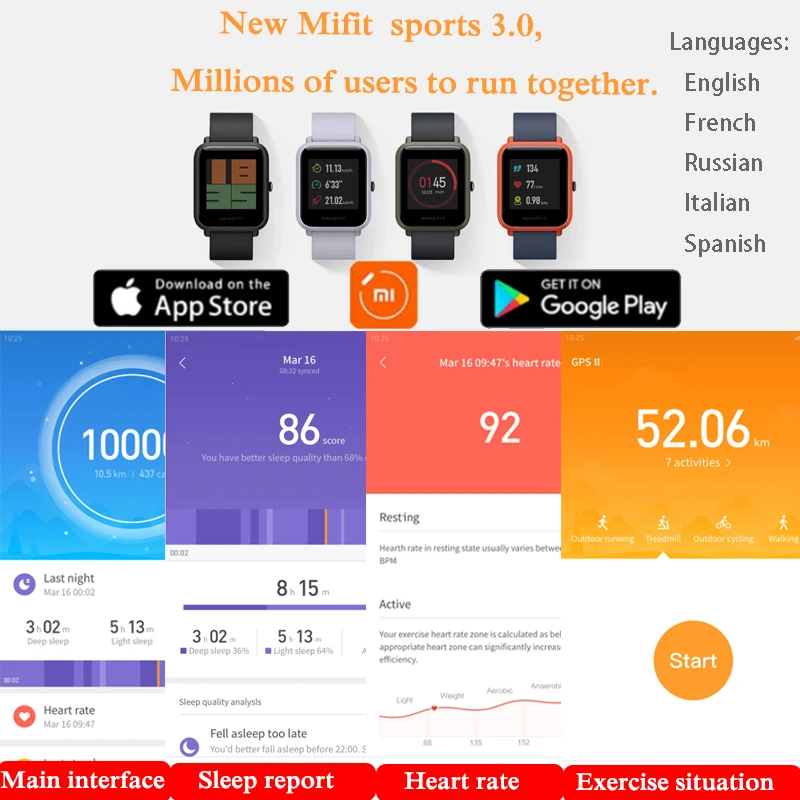 Международная версия Amazfit Bip Смарт часы Huami gps Smartwatch Android iOS 45 дней батарея IP68