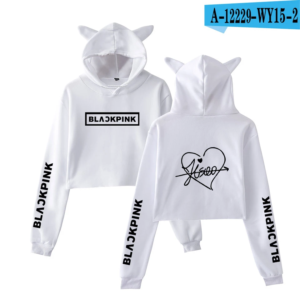 Blackpink harajuku Cat Ear Cap Hoodies fashion trend sala Cat Crop Top Women Hoodies Sweatshirt Sexy hot Kpop Clothes - Цвет: white