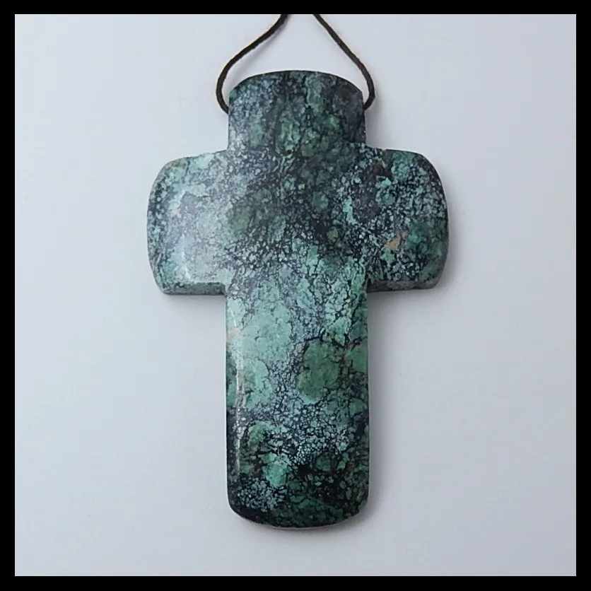 

Carved Natural stone Turquoise Carved Cross Necklace Pendant ,67x43x7mm,21.8g
