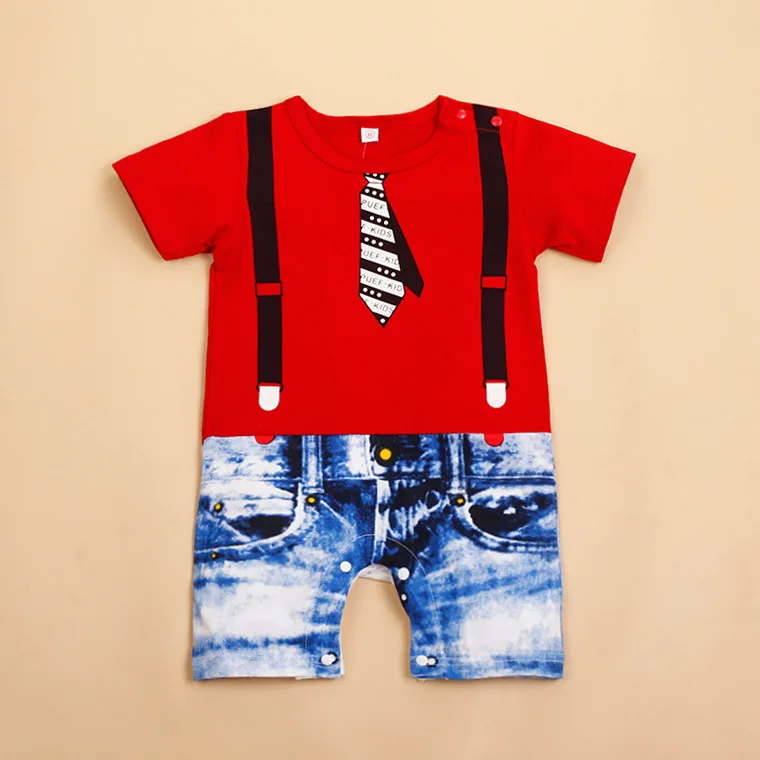 Детские комбинезоны, летняя стильная одежда для маленьких мальчиков и девочек, одежда с короткими рукавами и рисунком жирафа для новорожденных 3, 6, 9, 12, 18 месяцев - Цвет: Red tie