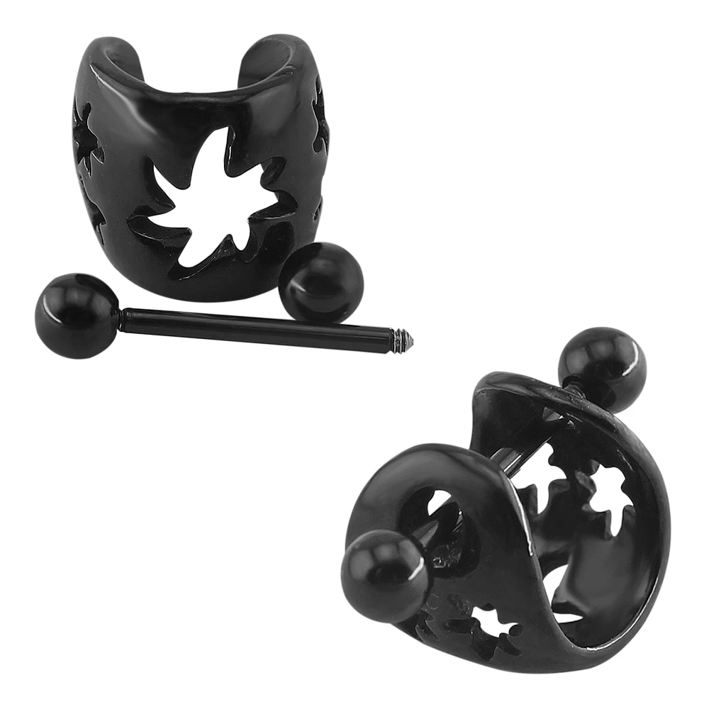 2 Pieces 14g Black Leaf Surgical Steel Nipple Rings Piercing Jewelry Shield Titanium Double Ball