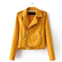 Весна Осень Новые Куртки из искусственной кожи Женские повседневные короткие базовые пальто на молнии женские мотоциклетные кожаные пальто черный желтый розовый