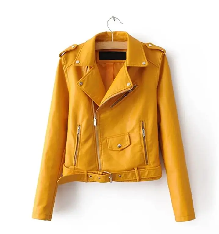 2018 Spring autumn new Faux Leather Jackets Women Casual Zipper Short Basic Coat women Motorcycle leather coat Black Yellow Pink | Женская