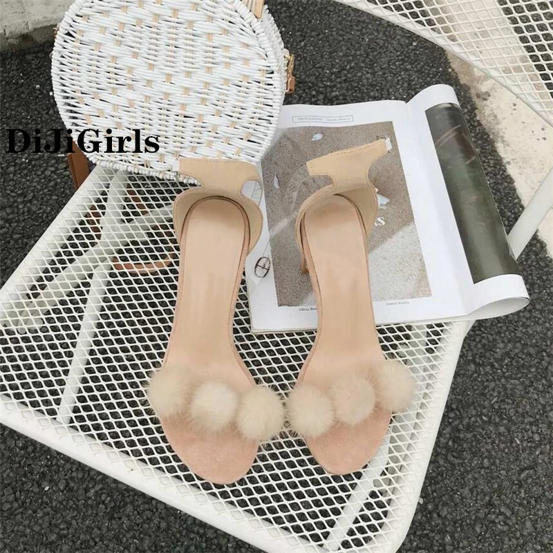 

DiJiGirls Summer Elegant Women Sandals Heels Spherical Feather Sandals Sexy Comfortable Square Root High Heels Party Woman Shoes